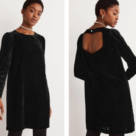 Boden Velvet Dress Black Open Back Long Sleeve Mini Short Christmas Party 8 - Picture 3 of 16